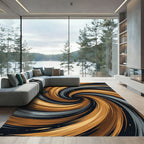 Golden Earth Swirl Abstract Orbit Rug
