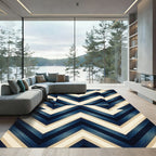Navy Blue Chevron Geometric Statement Rug