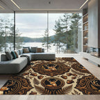 Ornate Woodland Deer Oak Acorn Medallion Rug