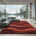 Crimson Orange Flowing Wave Lines Rug