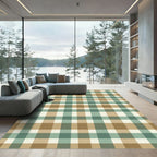 Sage Green and Taupe Plaid Check Rug