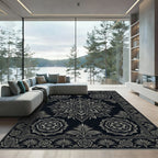 Elegant Charcoal Floral Mandala Medallion Rug