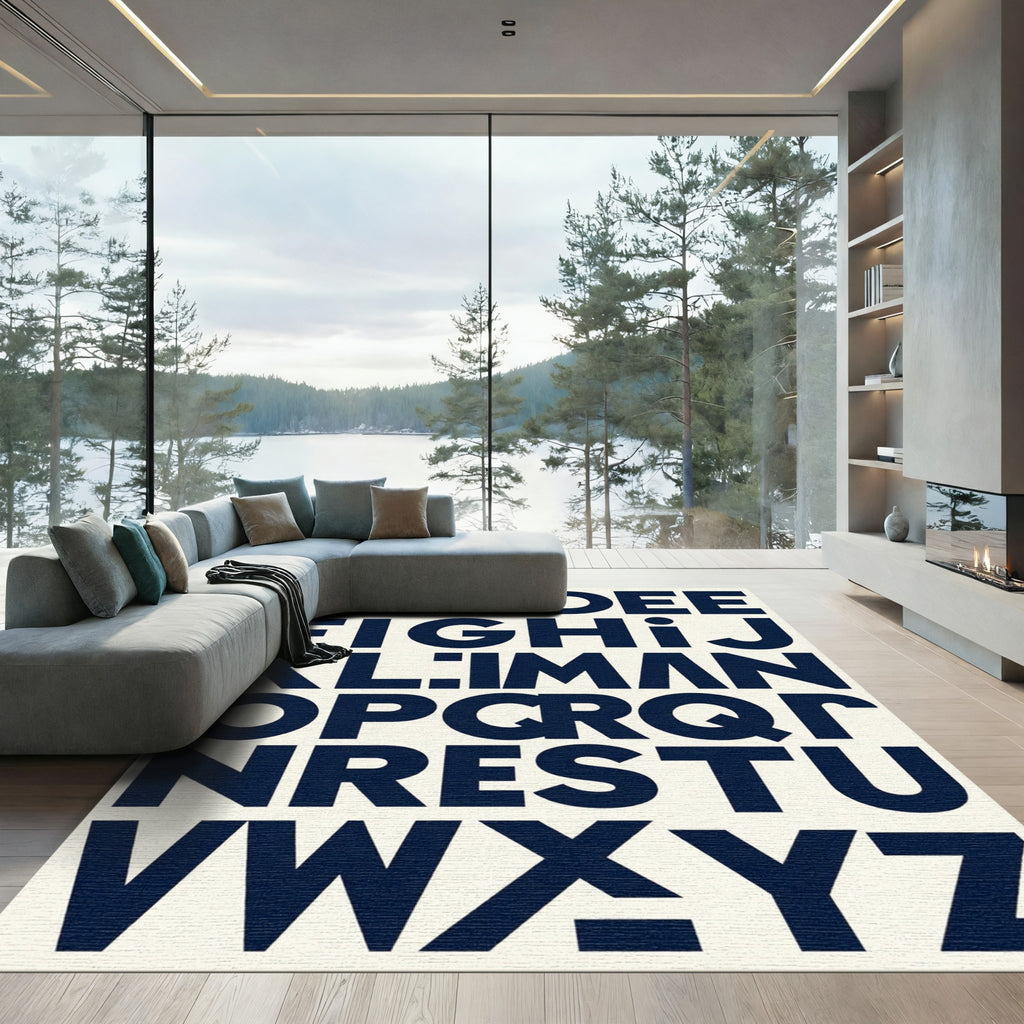 Navy Alphabet Typographic Minimalist Statement Rug