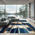 Nautical Navy White Striped Deck Rug