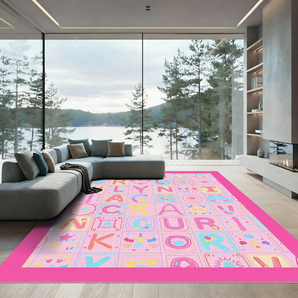 Whimsical Alphabet Blocks Pastel Pink Rug