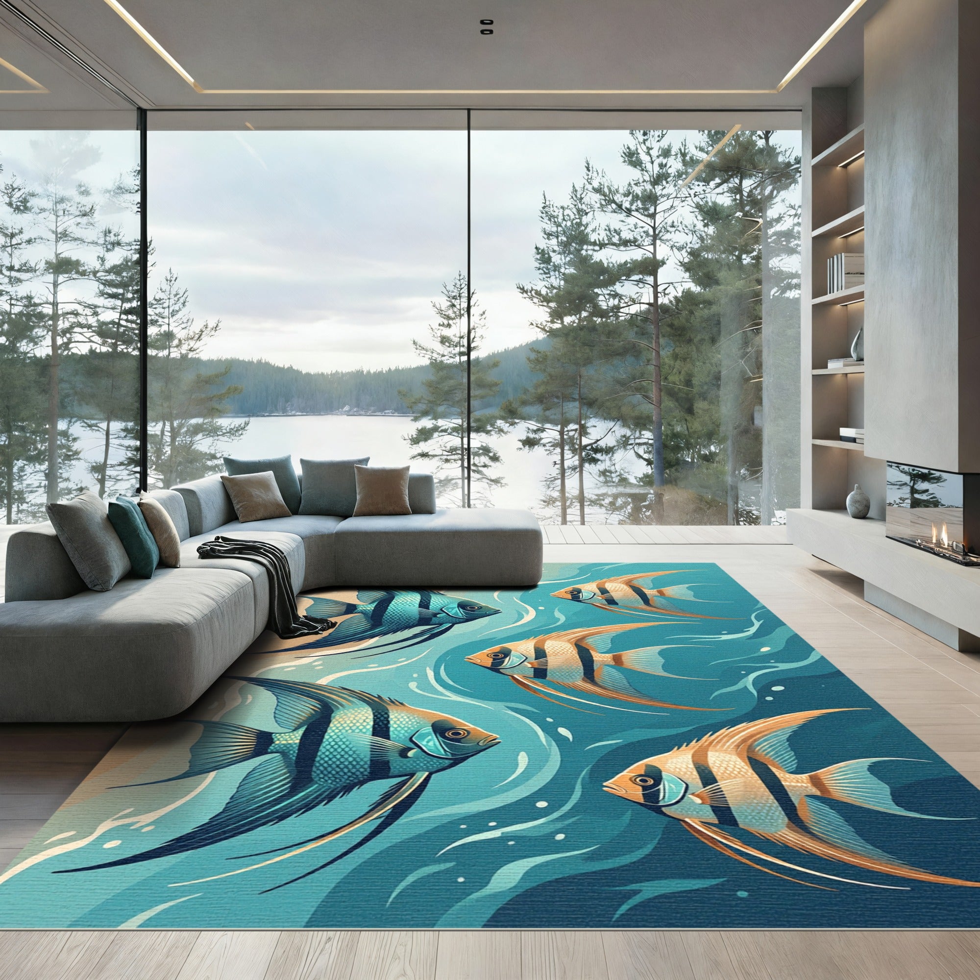 Elegant Angelfish Swimmer Ocean Surface Art Rug