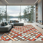 Woven Terracotta Geometric Lattice Weave Rug