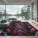Glowing Crimson Geometric Cybernetic Arrow Abstract Rug