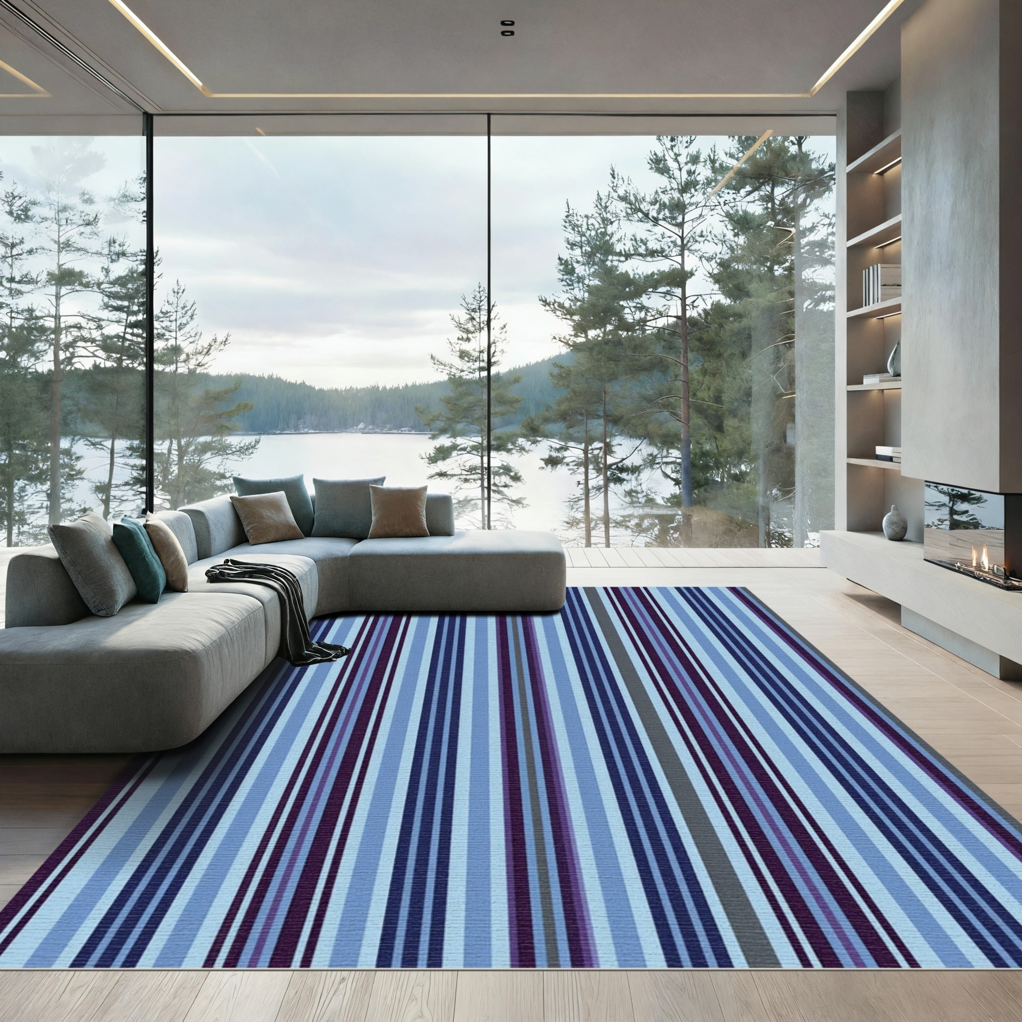 Deep Blue Purple Vertical Stripe Rug