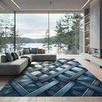 Ornate Steel Blue Geometric Interlocking Lattice Rug