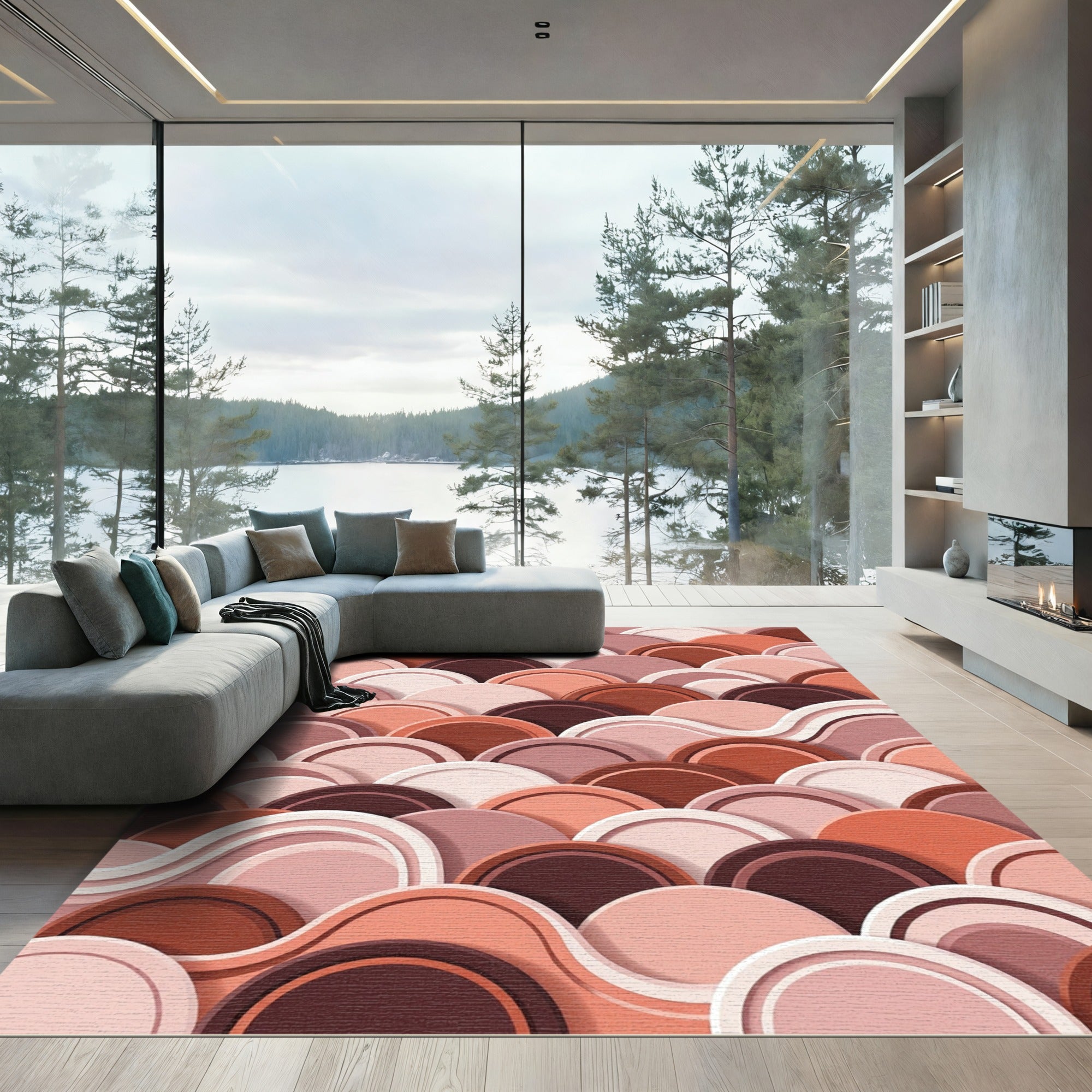 Abstract Earth Tone Layered Arch Rug