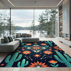 Teal Cactus Orange Star Constellation Rug