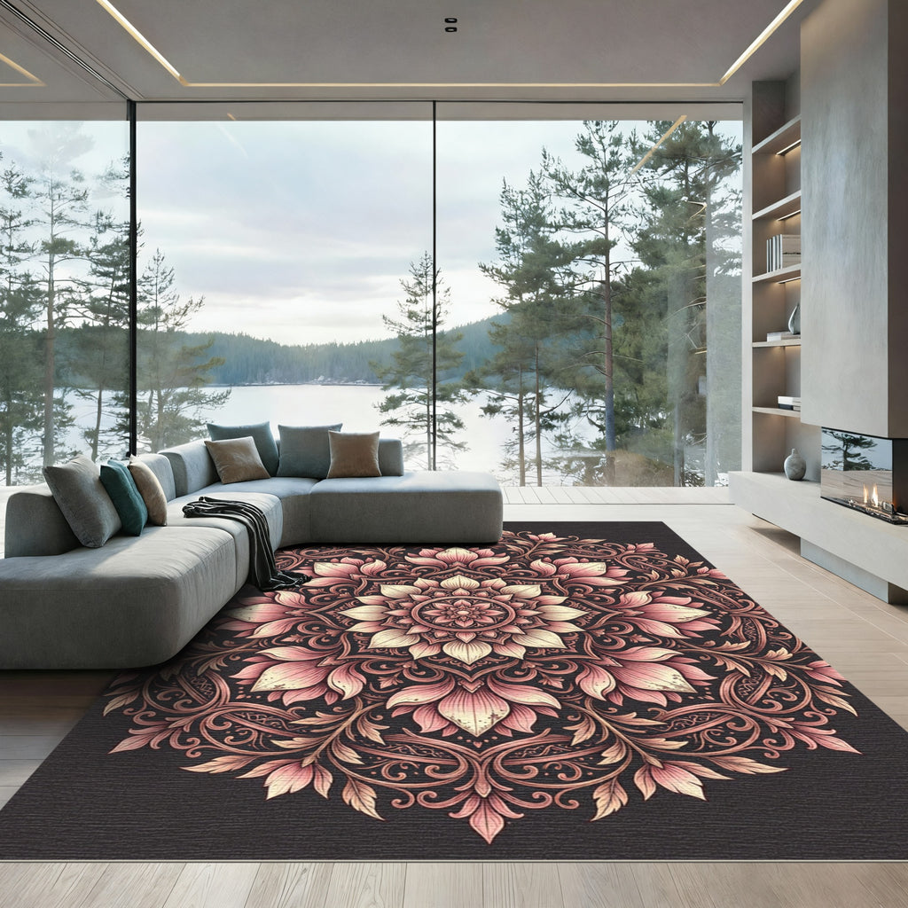 Ornate Pink Blossom Mandala Rug