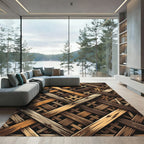 Earthy Woven Wooden Lattice Texture Rug