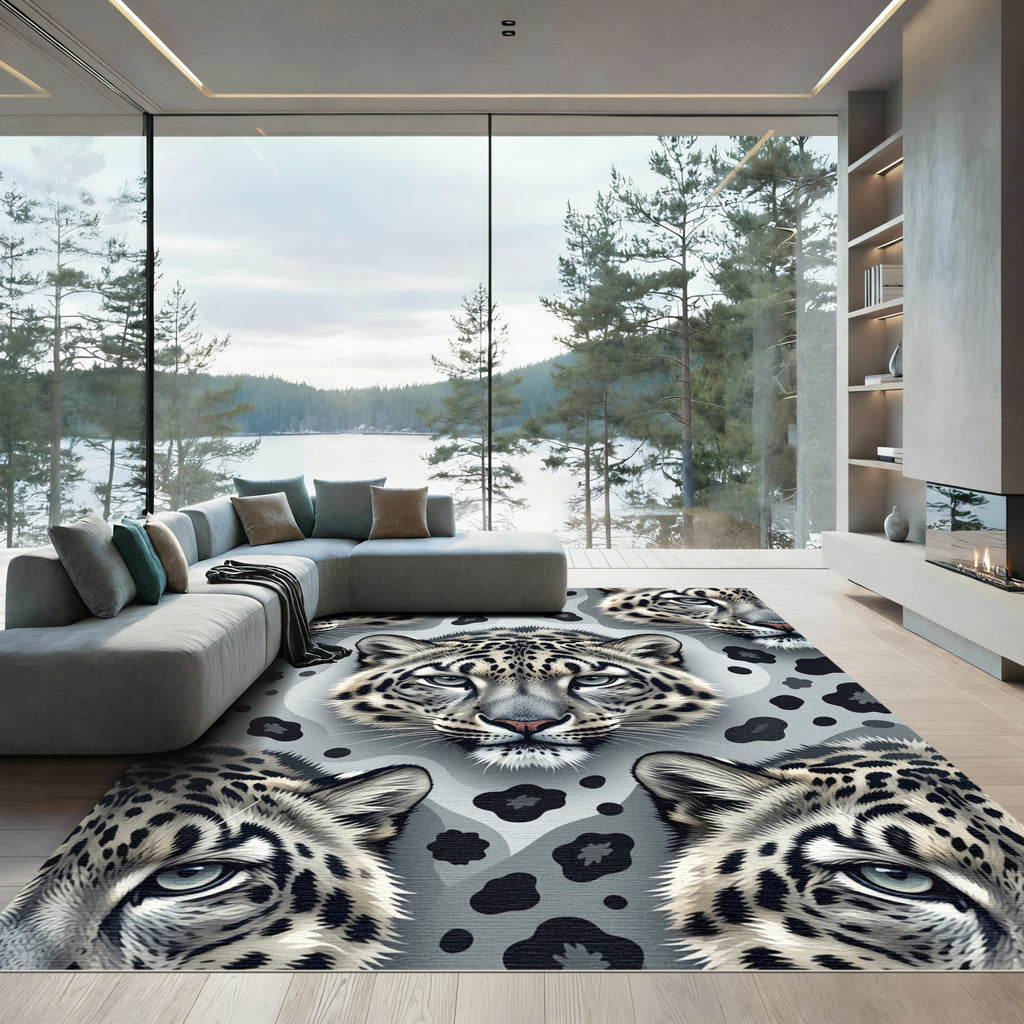 Stunning Monochrome Snow Leopard Portrait Rug
