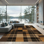 Modern Earthy Brown Checked Tartan Rug