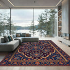 Navy Deep Blue Floral Fish Medallion Rug