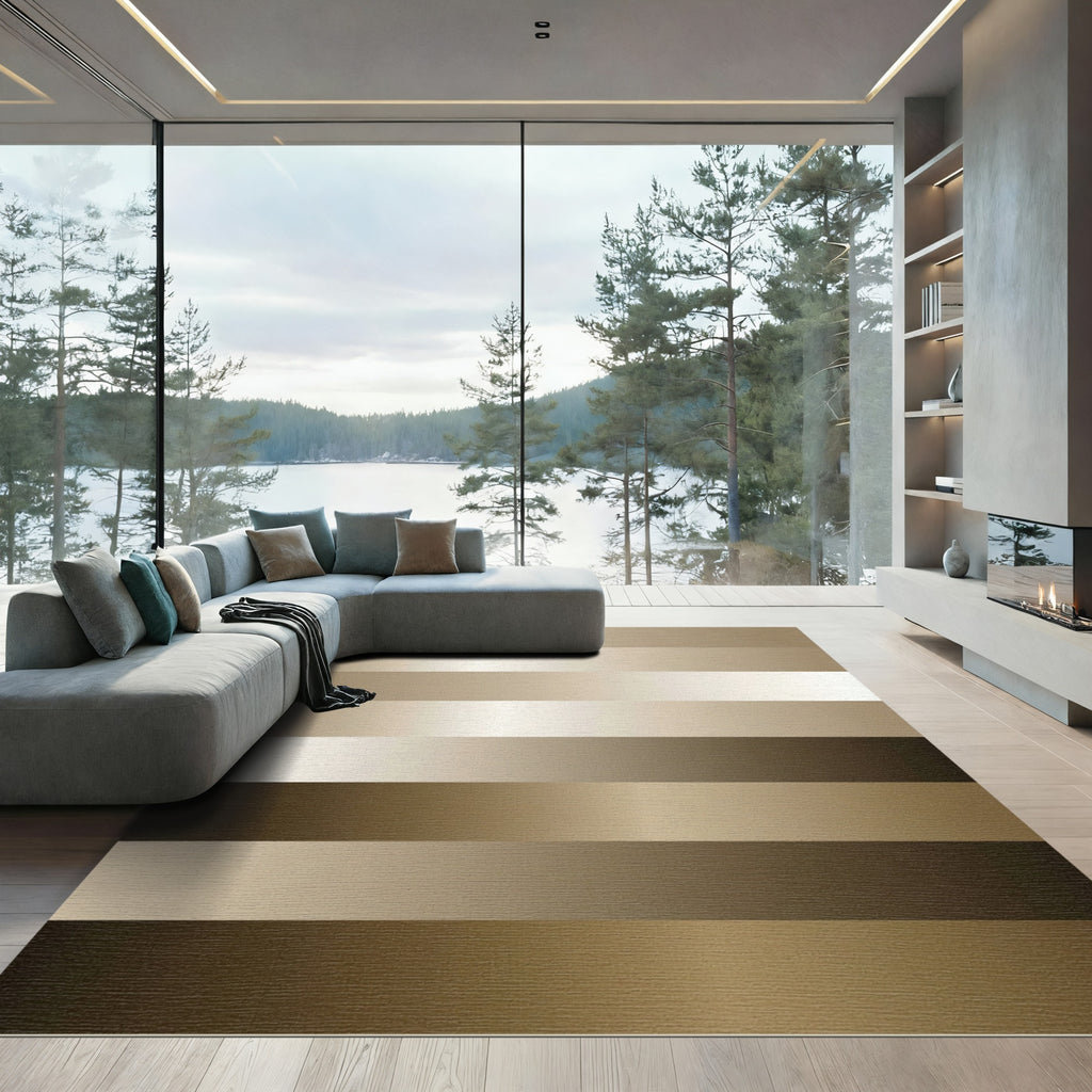 Champagne Beige Horizontal Gradient Stripes Rug