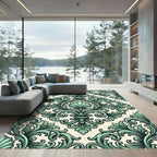Sage Green Ornate Acanthus Shell Damask Rug