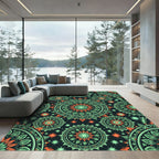 Emerald Orange Mandala Medallion Layered Rug