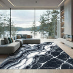 Modern Black and White Marble Swirl Rug