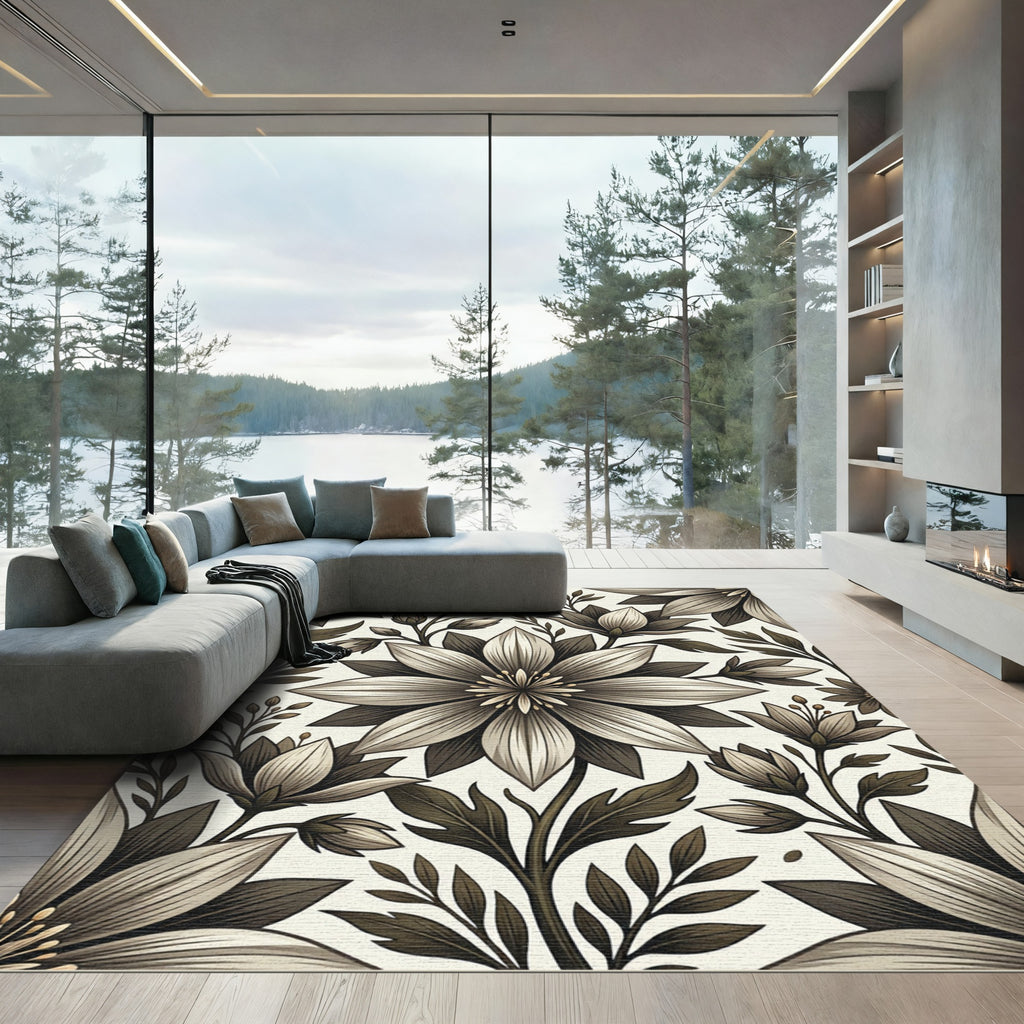 Monochromatic Floral Blossom Arrangement Rug