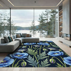 Botanical Blue Poppy Midnight Garden Rug