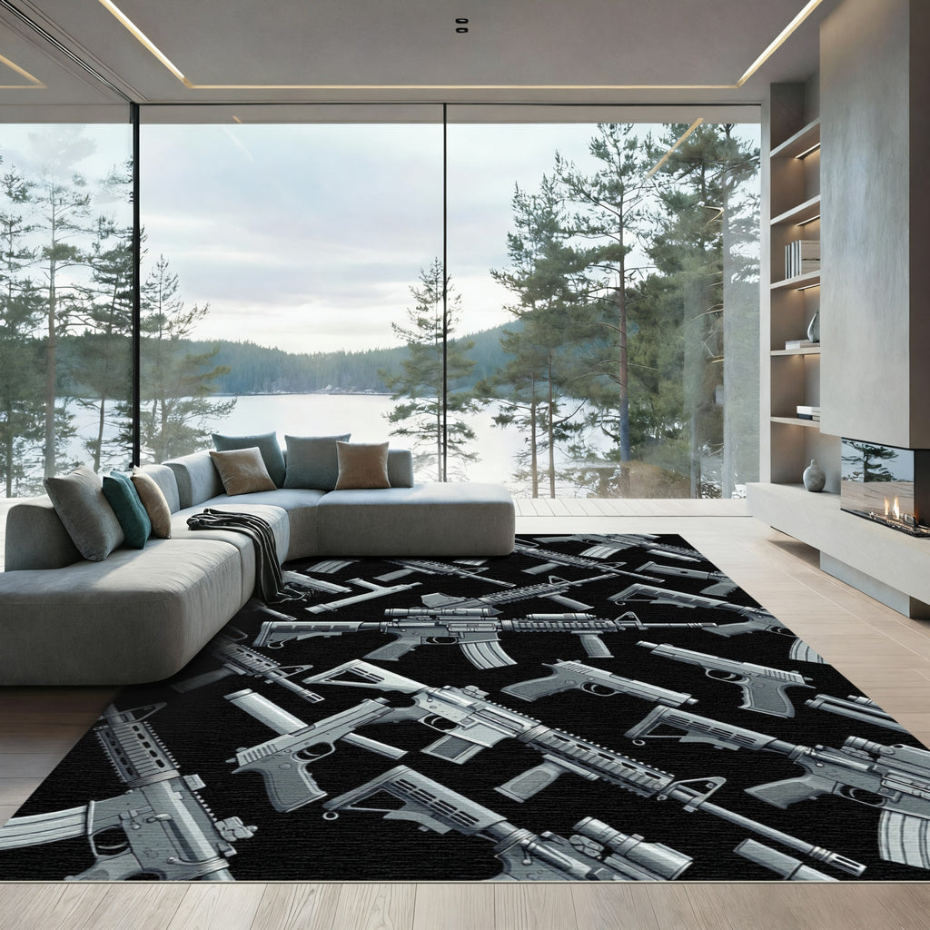 Tactical Monochrome Firearm Vector Art Rug