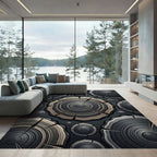 Charcoal Wood Grain Rings Rug