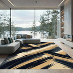Golden Sweep Abstract Black Brushstrokes Rug