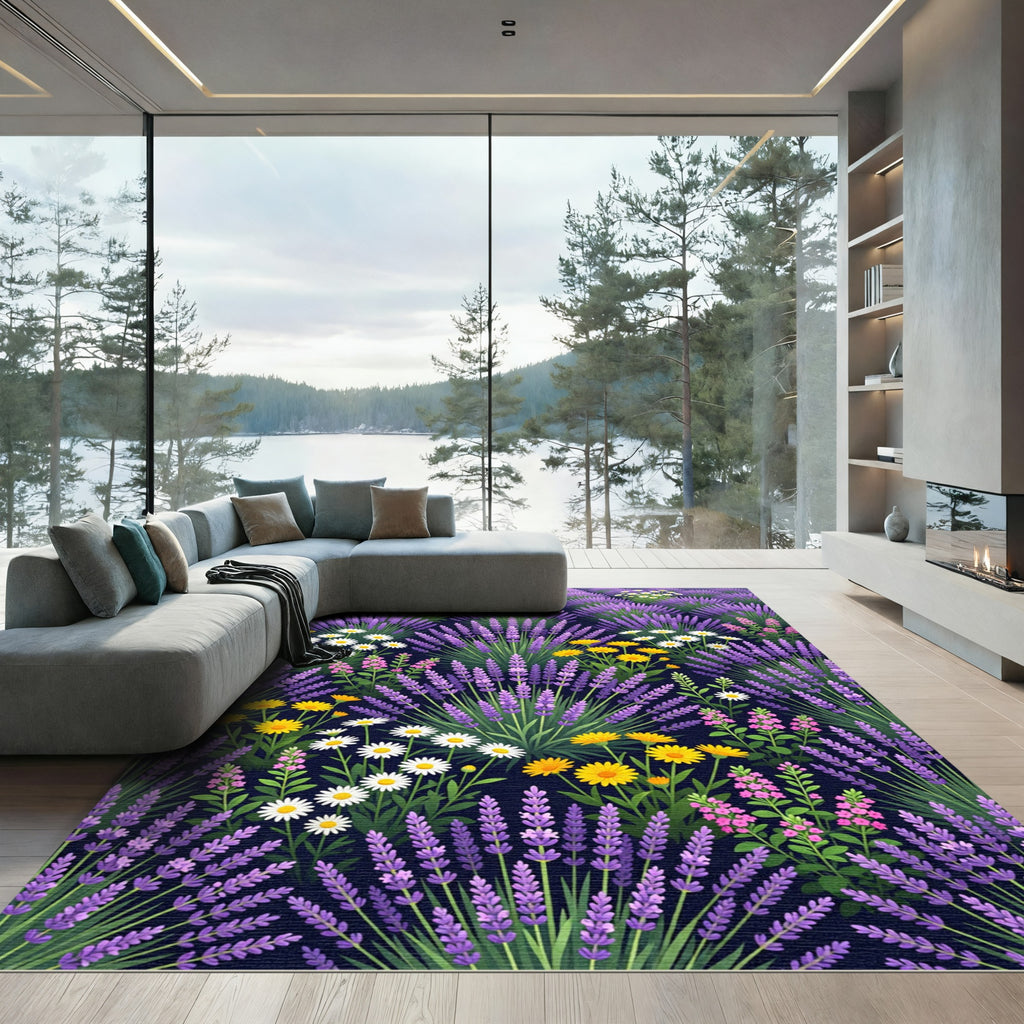 Vibrant Lavender and Wildflower Meadow Rug