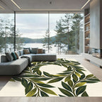 Lush Olive Green Leaf Wreath Rug