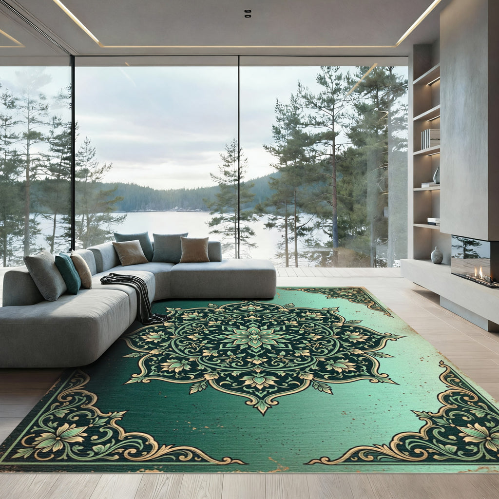 Emerald Botanical Floral Bloom Medallion Rug