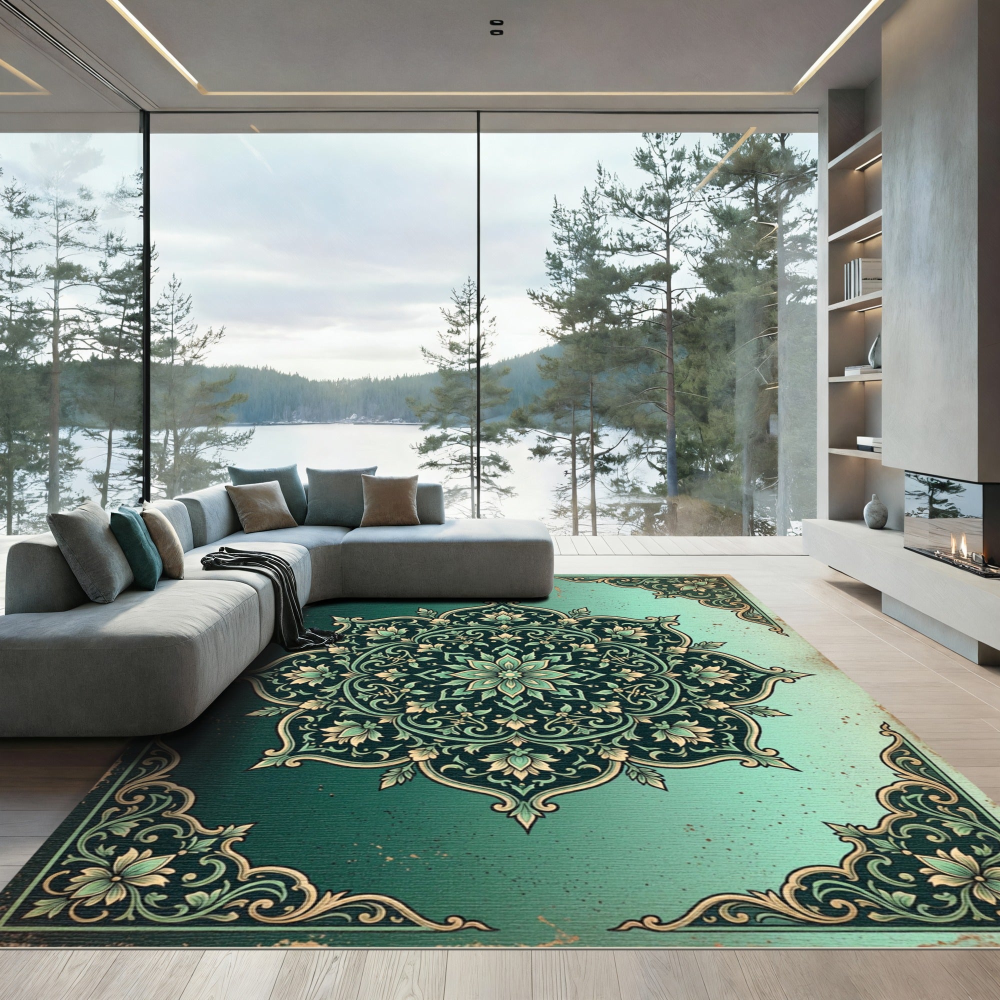 Emerald Botanical Floral Bloom Medallion Rug