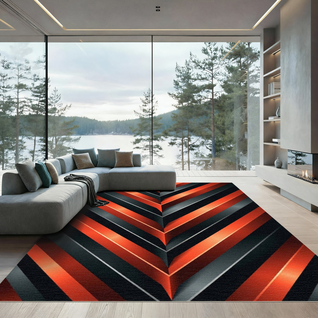 Bold Orange Dark Chevron Rug