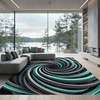 Modern Teal and Silver Swirl Spiral Rug