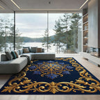 Royal Blue Gold Filigree Medallion Rug