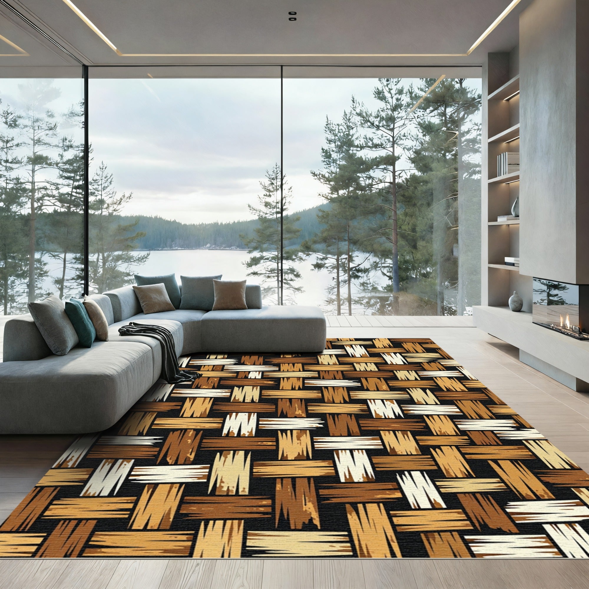 Woven Earth Tone Abstract Basketweave Rug