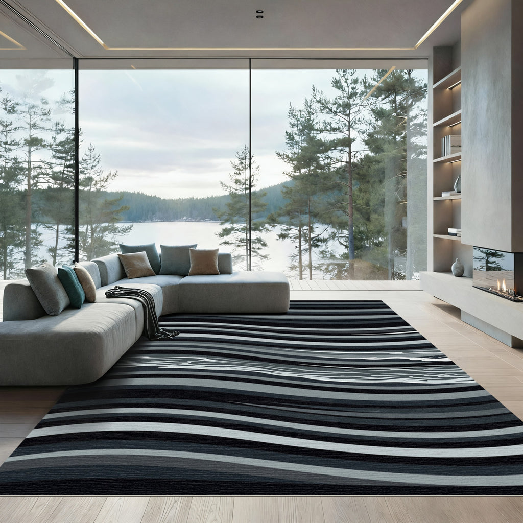 Monochrome Wavy Linear Abstract Waves Rug