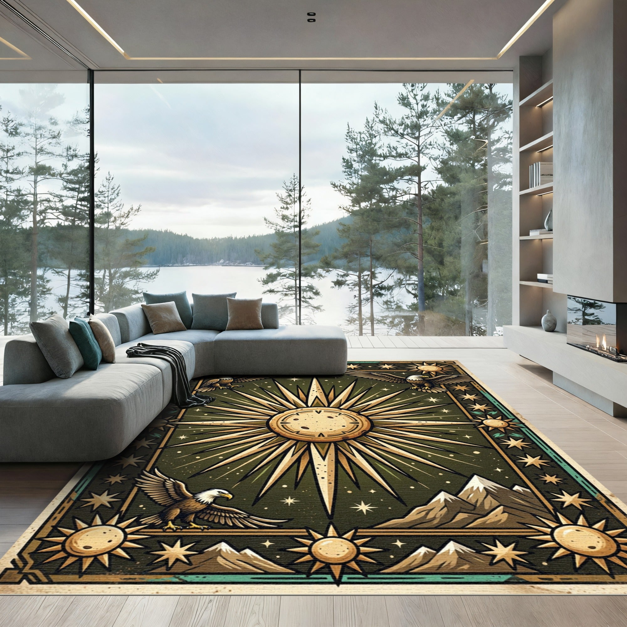Radiant Golden Sun Eagle Mountains Rug