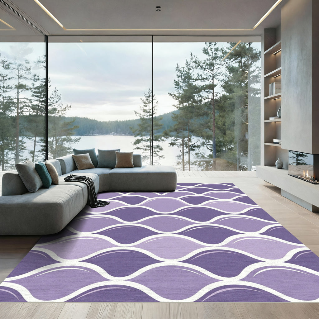 Lavender Wavy Scalloped Geometric Tile Rug