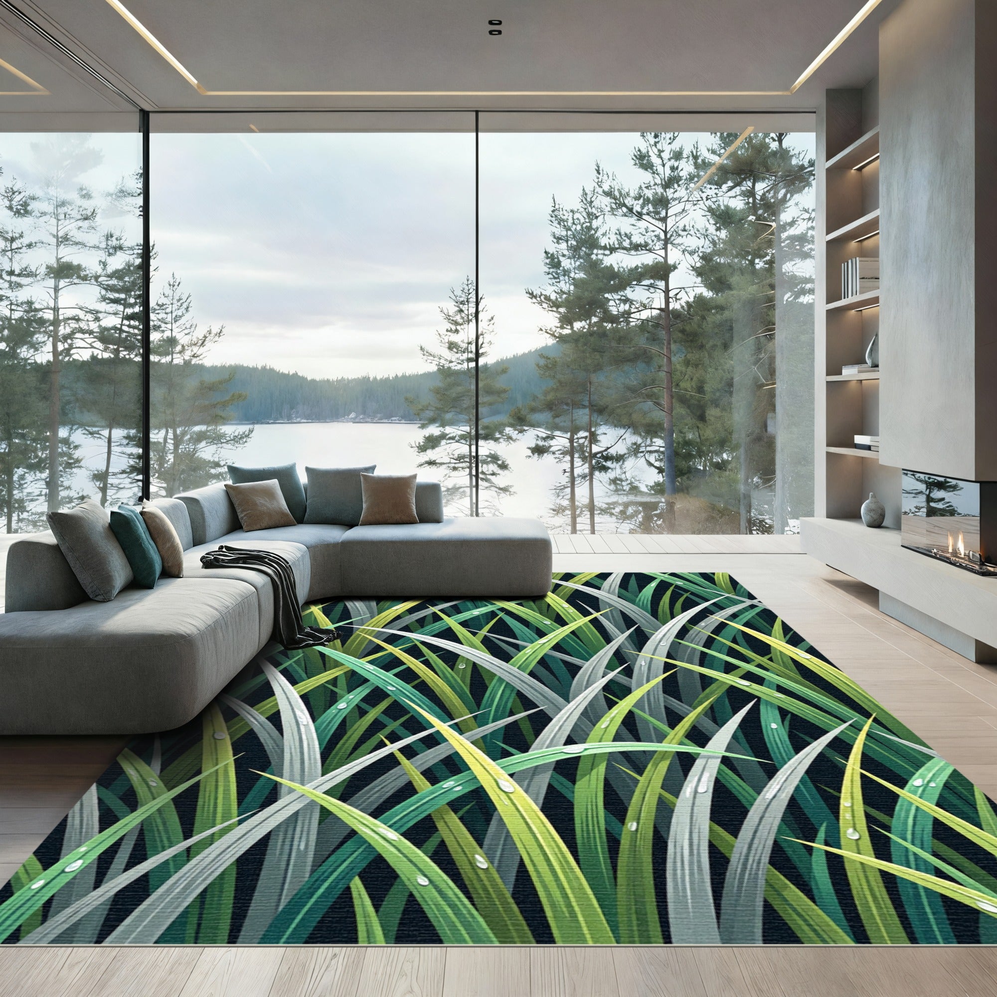 Lush Green Dewy Tropical Grass Rug