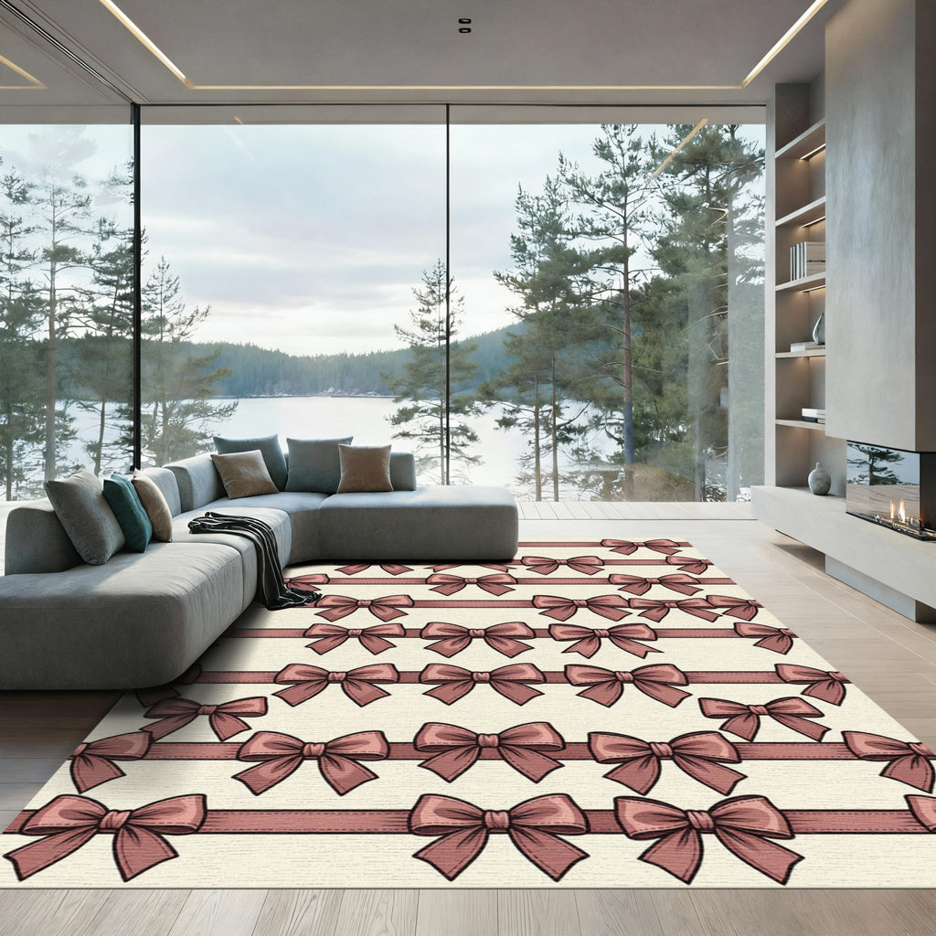 Elegant Mauve Bow Ribbon Stripe Rug