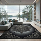 Ornate Metallic Charcoal Circular Arabesque Rug