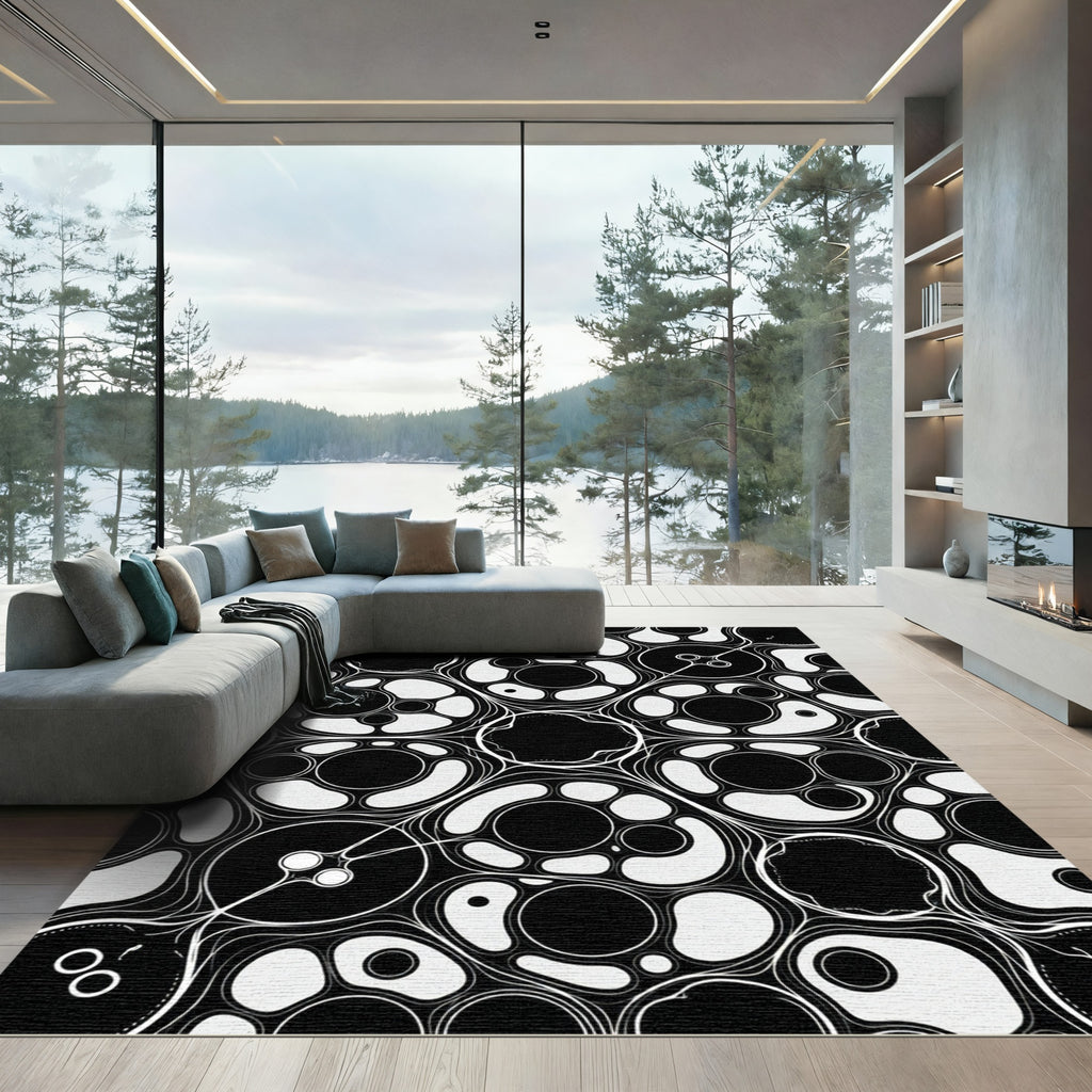 Monochromatic Organic Abstract Flowing Circle Rug