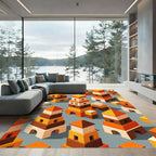 Geometric Ochre and Amber Block Towers Rug