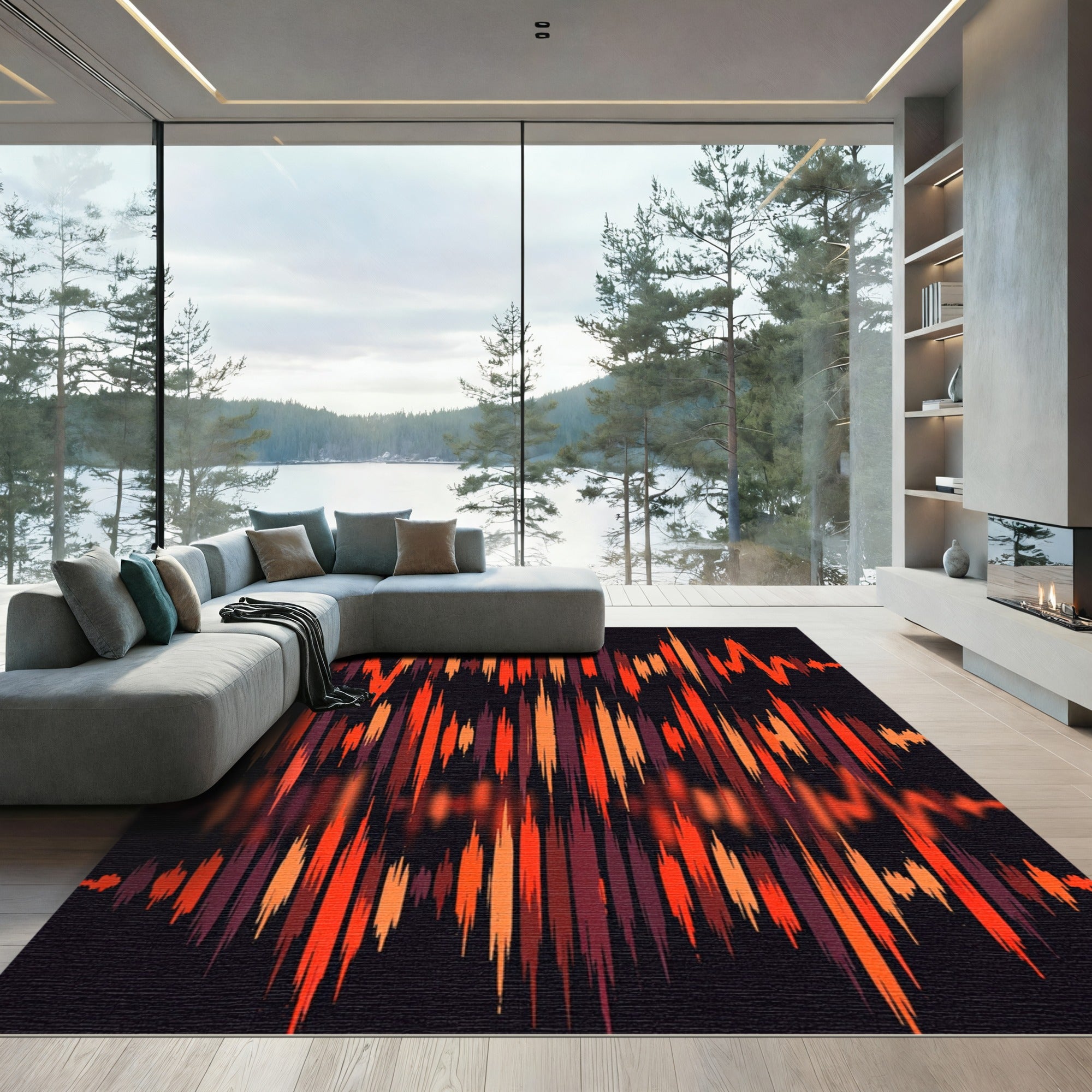 Fiery Abstract Soundwave Kilim Rug