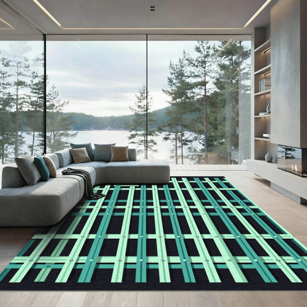 Teal Mint Grid Stripe Rug