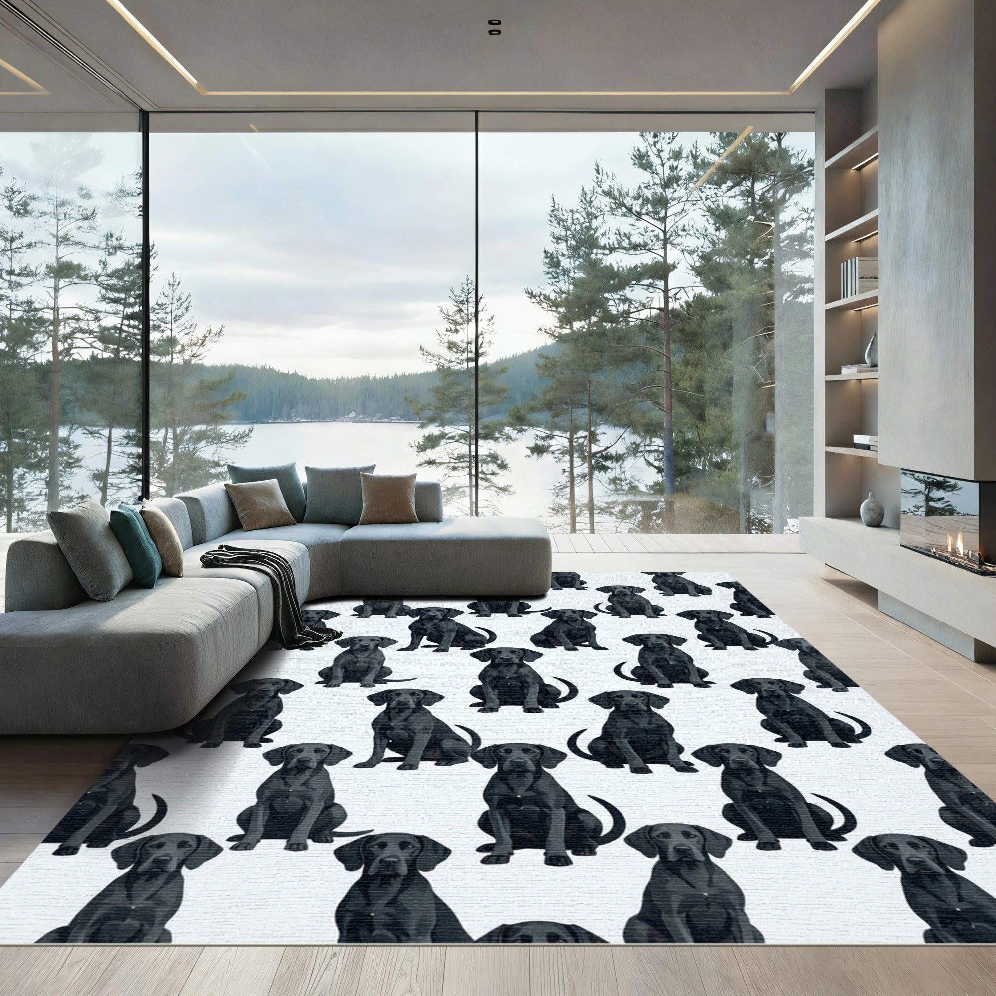 Black Labrador Dog Repeating Portrait Rug