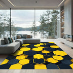Modern Yellow and Charcoal Geometric Hexagon Rug